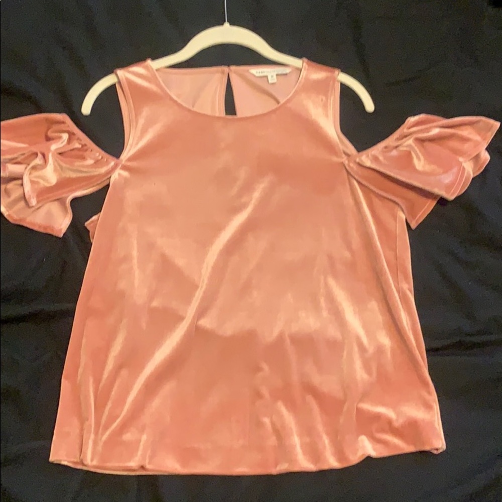 Rebecca Minkoff pink open shoulder velvet top